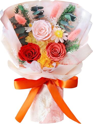 Preserved Roses Bouquet with Vase - Pink Real Eternal Roses that Last 1-3 Years - Forever Flowers Valentines Day Gifts for Her, Home Decor Centerpiece in Saudi Arabia