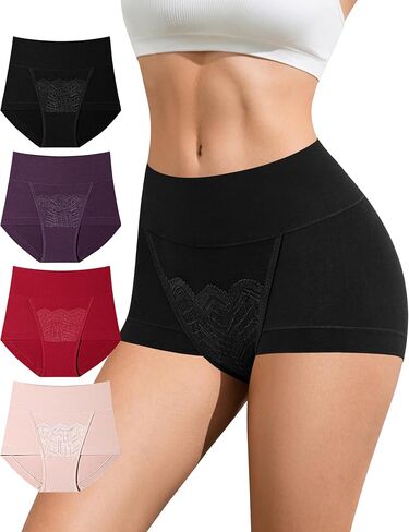 Womens High Waisted Tummy Control Underwear Full Coverage Cotton Briefs Ladies Postpartum Boyshorts Panties 4 Pack in Saudi Arabia