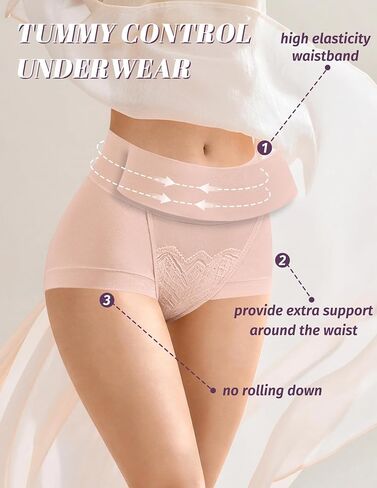 Womens High Waisted Tummy Control Underwear Full Coverage Cotton Briefs Ladies Postpartum Boyshorts Panties 4 Pack in Saudi Arabia