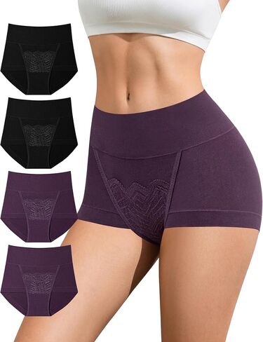 Womens High Waisted Tummy Control Underwear Full Coverage Cotton Briefs Ladies Postpartum Boyshorts Panties 4 Pack in Saudi Arabia