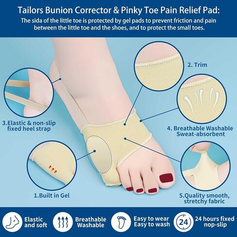 Tailors Bunion Sock 1Pair (Beige-M/L) Bunionette Sleeves Built-in Gel Pads Silicone Cover Guard With Non-slip Strap to Prevented Bunion Pinky Toe Pain, Treatment Bunionette,Overlapping toe in Saudi Arabia