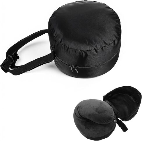 Neck Pillow Bag, Compresses Neck Pillow Case with Zipper, Quick Release Clasp Attaches to Luggage for Travel, Journey Airplane Train, Pillows Not Included, Black in Kuwait