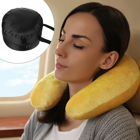 Neck Pillow Bag, Compresses Neck Pillow Case with Zipper, Quick Release Clasp Attaches to Luggage for Travel, Journey Airplane Train, Pillows Not Included, Black in Kuwait