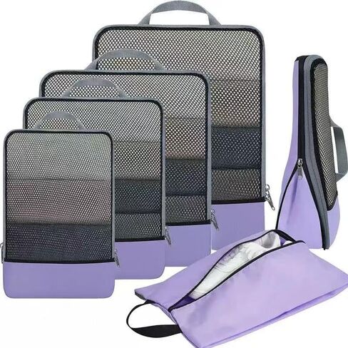 6 Set Lightweight Compression Packing Cubes with Packing List, Anti-Tearing Expandable Organizer Bags for Travel, Black (Dusty Purple) in Saudi Arabia