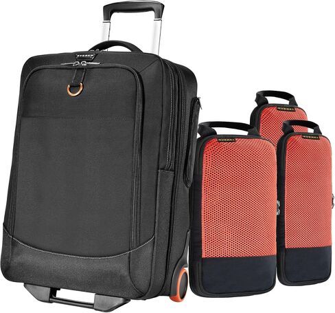 EVERKI Travel Essentials Bundle: 35L Wheeled Carry-On Laptop Bag & 18.2L Compressible Packing Cubes (3-Pack) – Durable, TSA-Ready Design for Work and Travel – Orange + Black in Kuwait
