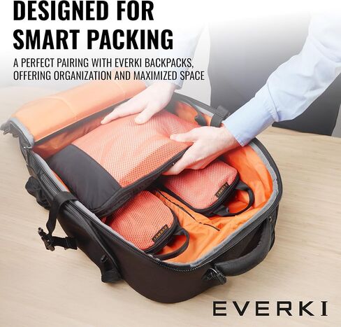 EVERKI Travel Essentials Bundle: 35L Wheeled Carry-On Laptop Bag & 18.2L Compressible Packing Cubes (3-Pack) – Durable, TSA-Ready Design for Work and Travel – Orange + Black in Kuwait