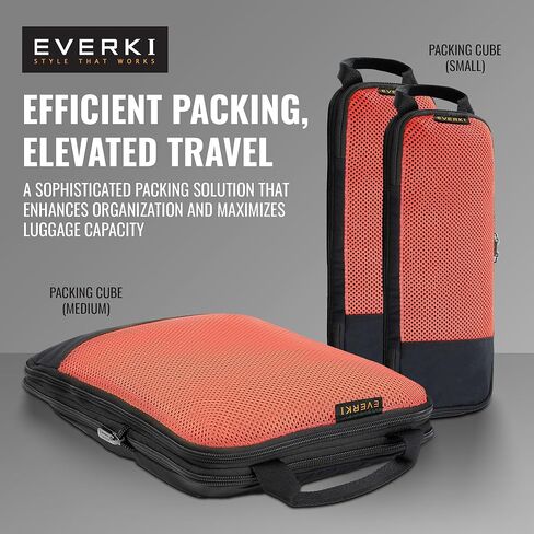 EVERKI Travel Essentials Bundle: 35L Wheeled Carry-On Laptop Bag & 18.2L Compressible Packing Cubes (3-Pack) – Durable, TSA-Ready Design for Work and Travel – Orange + Black in Kuwait