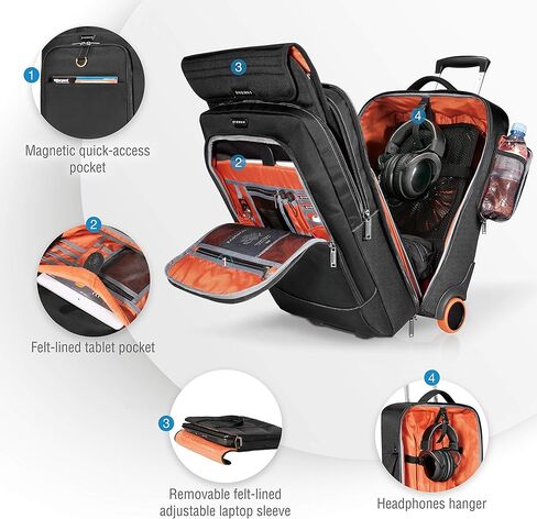 EVERKI Travel Essentials Bundle: 35L Wheeled Carry-On Laptop Bag & 18.2L Compressible Packing Cubes (3-Pack) – Durable, TSA-Ready Design for Work and Travel – Orange + Black in Kuwait