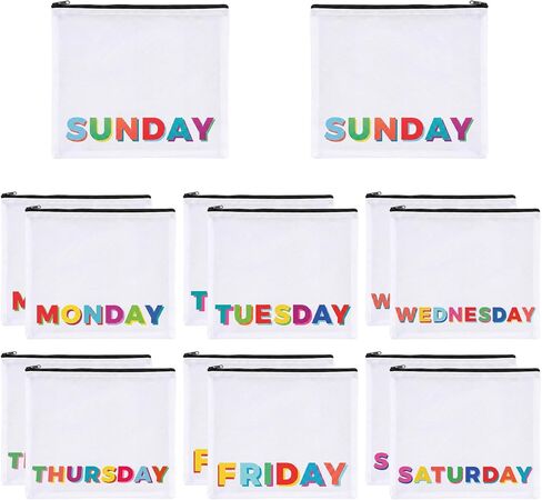 14 Pcs Packing Cubes for Travel Luggage Day of Week Compression Packing Bags Suitcase Organizers Plastic Zipper Bags for Travel Days of the Week Package Cubes for Traveling, 10.6 x 9.3 Inch in Kuwait