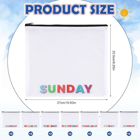 14 Pcs Packing Cubes for Travel Luggage Day of Week Compression Packing Bags Suitcase Organizers Plastic Zipper Bags for Travel Days of the Week Package Cubes for Traveling, 10.6 x 9.3 Inch in Kuwait