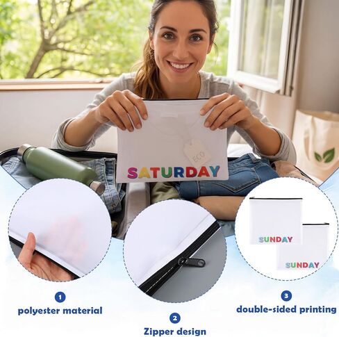 14 Pcs Packing Cubes for Travel Luggage Day of Week Compression Packing Bags Suitcase Organizers Plastic Zipper Bags for Travel Days of the Week Package Cubes for Traveling, 10.6 x 9.3 Inch in Kuwait
