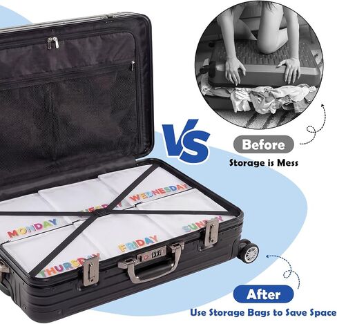 14 Pcs Packing Cubes for Travel Luggage Day of Week Compression Packing Bags Suitcase Organizers Plastic Zipper Bags for Travel Days of the Week Package Cubes for Traveling, 10.6 x 9.3 Inch in Kuwait