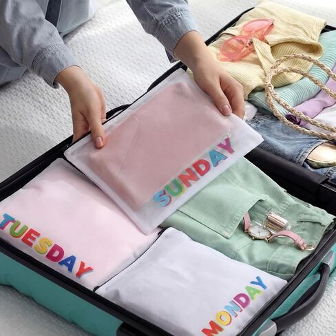 14 Pcs Packing Cubes for Travel Luggage Day of Week Compression Packing Bags Suitcase Organizers Plastic Zipper Bags for Travel Days of the Week Package Cubes for Traveling, 10.6 x 9.3 Inch in Kuwait
