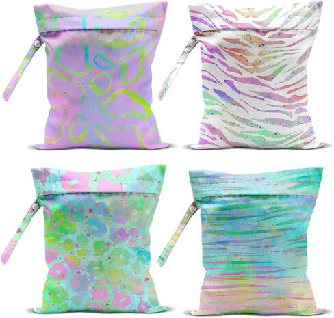 4 Pack Travel Wet Dry Pouch Set Rainbow Zebra Print Storage Organizer Bags for Personal Items Toiletries Gym Beach 10.21×12.51 Inches in Saudi Arabia