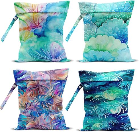 4 Pack Travel Wet Dry Pouch Set Rainbow Zebra Print Storage Organizer Bags for Personal Items Toiletries Gym Beach 10.21×12.51 Inches in Saudi Arabia