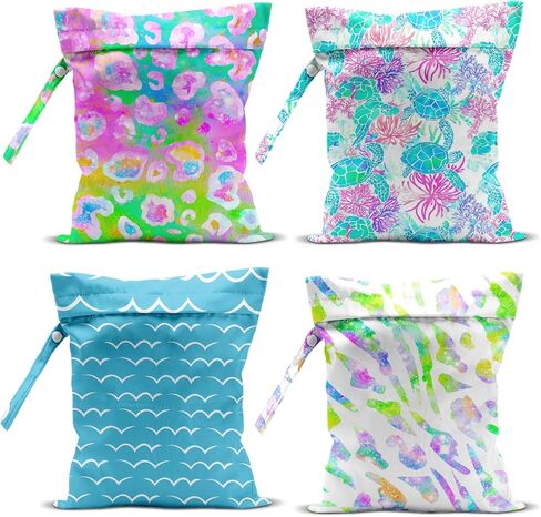 4 Pack Travel Wet Dry Pouch Set Rainbow Zebra Print Storage Organizer Bags for Personal Items Toiletries Gym Beach 10.21×12.51 Inches in Saudi Arabia