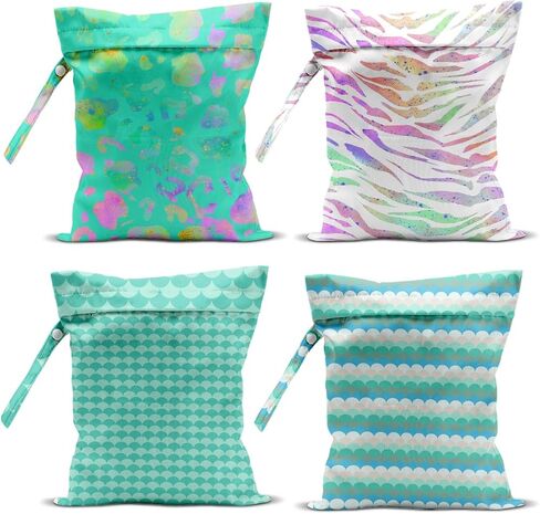 4 Pack Travel Wet Dry Pouch Set Rainbow Zebra Print Storage Organizer Bags for Personal Items Toiletries Gym Beach 10.21×12.51 Inches in Saudi Arabia