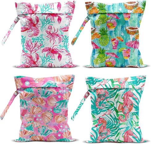 4 Pack Travel Wet Dry Pouch Set Rainbow Zebra Print Storage Organizer Bags for Personal Items Toiletries Gym Beach 10.21×12.51 Inches in Saudi Arabia