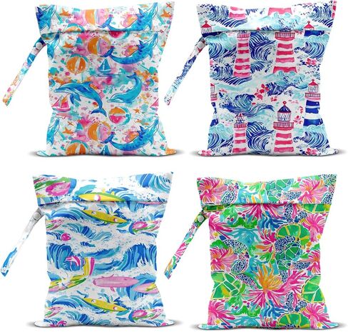 4 Pack Travel Wet Dry Pouch Set Rainbow Zebra Print Storage Organizer Bags for Personal Items Toiletries Gym Beach 10.21×12.51 Inches in Saudi Arabia