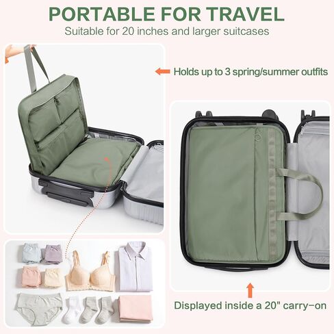 SUNUP Hanging Packing Organizer for Travel, 5 in 1 Portable Packing Cube for Suitcase, Hanging Bags for Clothes Travel, Foldable Small Duffle Bag for Women, Green in Kuwait