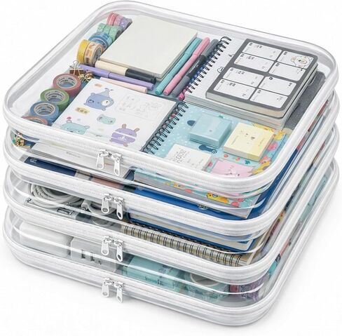 4 Pack Clear Hard Shell Zipper Case, Clear Zipper Pouches for Organizing, Travel Clothes Packing Cubes, A4 Document & Large Toy Storage Organizer Bins (4L) in Saudi Arabia