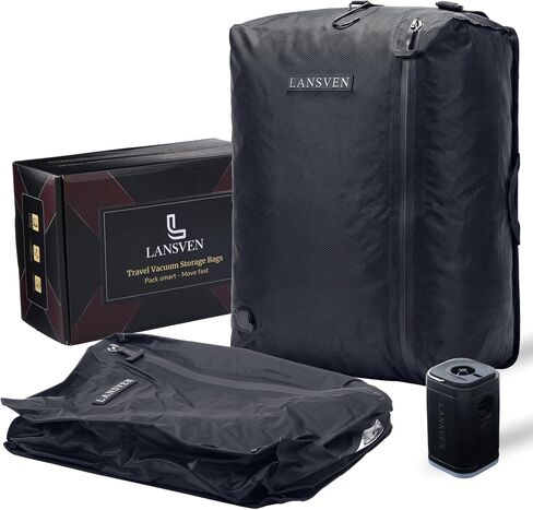 Cordless travel vacuum bag set - Reusable Nylon Compression Bags + Rechargeable Pump - Save 60% Space - travel pack vacuum kit - vacuum travel bags with pump - for Carry-On & Suitcase in Kuwait