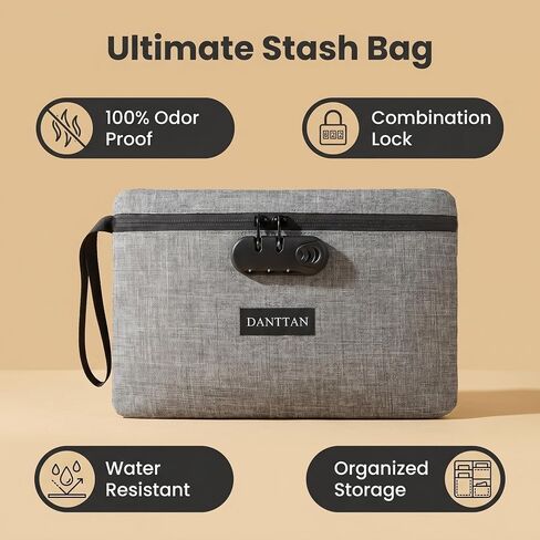 Smell Proof Bag with Combination Lock, Activated Carbon Lined Odor-Resistant Storage Pouch with Water-Resistant Zipper, Lockable Travel Organizer for Home and Personal Items, Gray in Saudi Arabia