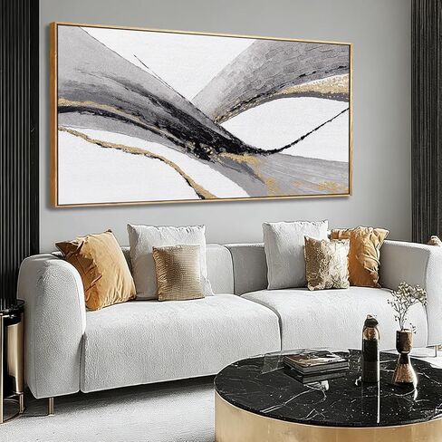 Abstract Wall Art Black White And Gold Painting Line Canvas Wall Decor Framed Artwork Modern Home Decor for Living Room Bedroom Office 24"x48" in Saudi Arabia