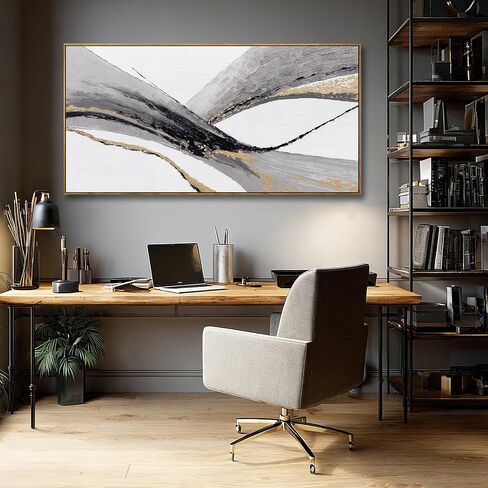 Abstract Wall Art Black White And Gold Painting Line Canvas Wall Decor Framed Artwork Modern Home Decor for Living Room Bedroom Office 24"x48" in Saudi Arabia