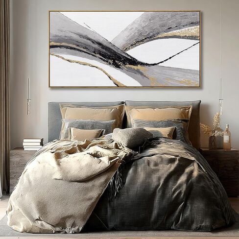 Abstract Wall Art Black White And Gold Painting Line Canvas Wall Decor Framed Artwork Modern Home Decor for Living Room Bedroom Office 24"x48" in Saudi Arabia