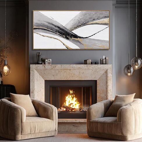 Abstract Wall Art Black White And Gold Painting Line Canvas Wall Decor Framed Artwork Modern Home Decor for Living Room Bedroom Office 24"x48" in Saudi Arabia