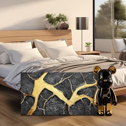 DNIEOTU Abstract Wall Art for Living Room, Black and Gold Hand-Painted Canvas Wall-Decor for Bedroom, 3D Textured Paintings, Size 40 x 20 Inches in Saudi Arabia