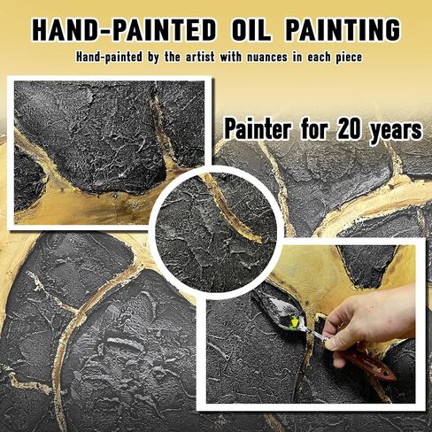 DNIEOTU Abstract Wall Art for Living Room, Black and Gold Hand-Painted Canvas Wall-Decor for Bedroom, 3D Textured Paintings, Size 40 x 20 Inches in Saudi Arabia