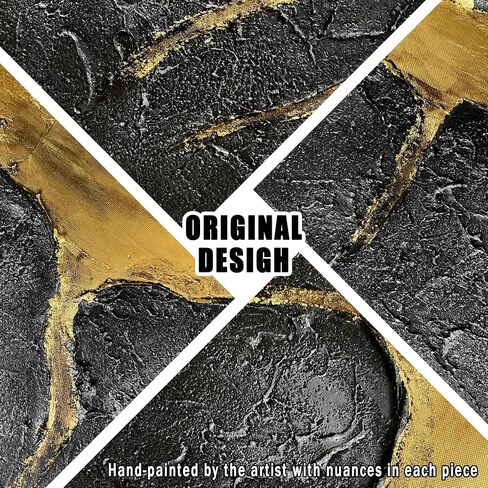 DNIEOTU Abstract Wall Art for Living Room, Black and Gold Hand-Painted Canvas Wall-Decor for Bedroom, 3D Textured Paintings, Size 40 x 20 Inches in Saudi Arabia
