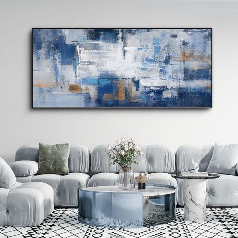 KLAKLA Living Room Wall Art - Navy Blue Abstract Large Paintings Artwork Picture Framed Canvas Bedroom Office Home Decoration Huge Art Work for Wall Decor - 70x31 Inches in Saudi Arabia