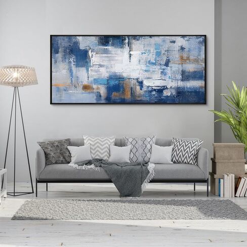 KLAKLA Living Room Wall Art - Navy Blue Abstract Large Paintings Artwork Picture Framed Canvas Bedroom Office Home Decoration Huge Art Work for Wall Decor - 70x31 Inches in Saudi Arabia