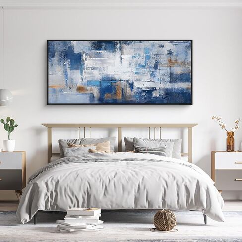 KLAKLA Living Room Wall Art - Navy Blue Abstract Large Paintings Artwork Picture Framed Canvas Bedroom Office Home Decoration Huge Art Work for Wall Decor - 70x31 Inches in Saudi Arabia