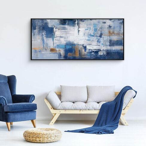 KLAKLA Living Room Wall Art - Navy Blue Abstract Large Paintings Artwork Picture Framed Canvas Bedroom Office Home Decoration Huge Art Work for Wall Decor - 70x31 Inches in Saudi Arabia