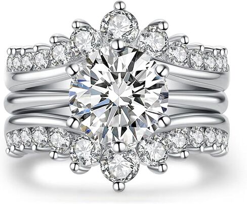 Moissanite Wedding Ring Sets for Women Silver 18K White Plated Round Cut Bridal Ring Sets Ring Enhancer for Her Size 5-10 in Saudi Arabia