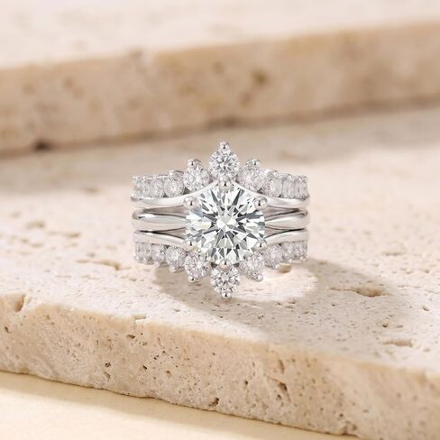 Moissanite Wedding Ring Sets for Women Silver 18K White Plated Round Cut Bridal Ring Sets Ring Enhancer for Her Size 5-10 in Saudi Arabia
