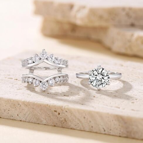 Moissanite Wedding Ring Sets for Women Silver 18K White Plated Round Cut Bridal Ring Sets Ring Enhancer for Her Size 5-10 in Saudi Arabia