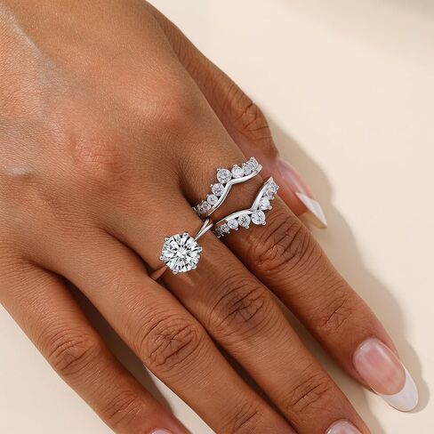 Moissanite Wedding Ring Sets for Women Silver 18K White Plated Round Cut Bridal Ring Sets Ring Enhancer for Her Size 5-10 in Saudi Arabia