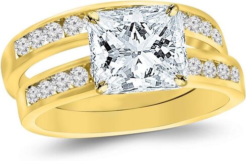 14K White Gold 1.75 Carat LAB GROWN DIAMOND Classic Channel Set Wedding Set Bridal Band & Princess Cut Diamond Engagement Ring (G-H Color VS2-SI1 Clarity 1 Ct Center) in Kuwait
