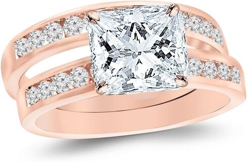 14K White Gold 1.75 Carat LAB GROWN DIAMOND Classic Channel Set Wedding Set Bridal Band & Princess Cut Diamond Engagement Ring (G-H Color VS2-SI1 Clarity 1 Ct Center) in Kuwait