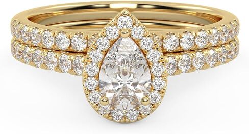 SAVEARTH DIAMONDS Teardrop Halo مجموعة خواتم الزفاف للنساء مركز 6X4mm الكمثرى قطع مختبر خلق المويسانتي خاتم الخطوبة الزفاف في 10K / 14K الذهب الصلب أو 925 الفضة الاسترليني in Kuwait
