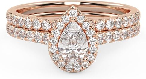 SAVEARTH DIAMONDS Teardrop Halo مجموعة خواتم الزفاف للنساء مركز 6X4mm الكمثرى قطع مختبر خلق المويسانتي خاتم الخطوبة الزفاف في 10K / 14K الذهب الصلب أو 925 الفضة الاسترليني in Kuwait