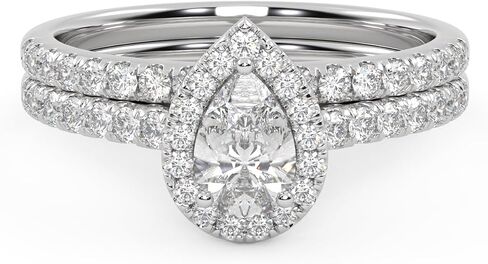 SAVEARTH DIAMONDS Teardrop Halo مجموعة خواتم الزفاف للنساء مركز 6X4mm الكمثرى قطع مختبر خلق المويسانتي خاتم الخطوبة الزفاف في 10K / 14K الذهب الصلب أو 925 الفضة الاسترليني in Kuwait
