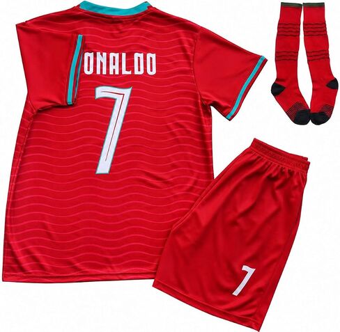 Kids Soccer Uniform Set with Socks – Portugal Inspired Colors – Soccer Jersey & Shorts Kit Outfit for Boys & Girls in Kuwait