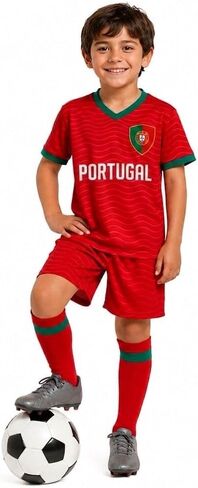 Kids Soccer Uniform Set with Socks – Portugal Inspired Colors – Soccer Jersey & Shorts Kit Outfit for Boys & Girls in Kuwait