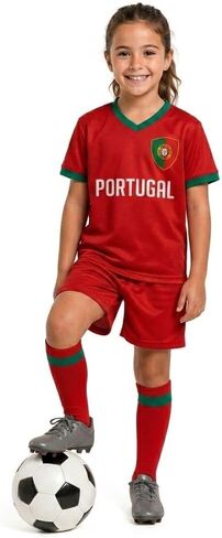 Kids Soccer Uniform Set with Socks – Portugal Inspired Colors – Soccer Jersey & Shorts Kit Outfit for Boys & Girls in Kuwait